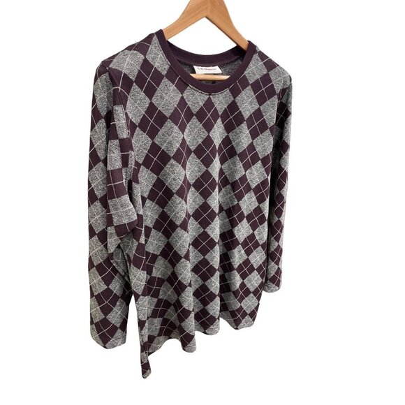 C.D. Daniels Maroon Argyle Patterned Crew Neck Pullover Sweater Sz 1X - Picture 3 of 9